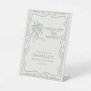 Whimsical Green Fresh Off The Market Bridal Shower Pedestal Sign