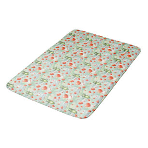 Whimsical green frogs red balloons bath mat