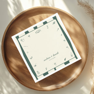 Whimsical Green Hand Drawn Handwritten Wedding Napkin