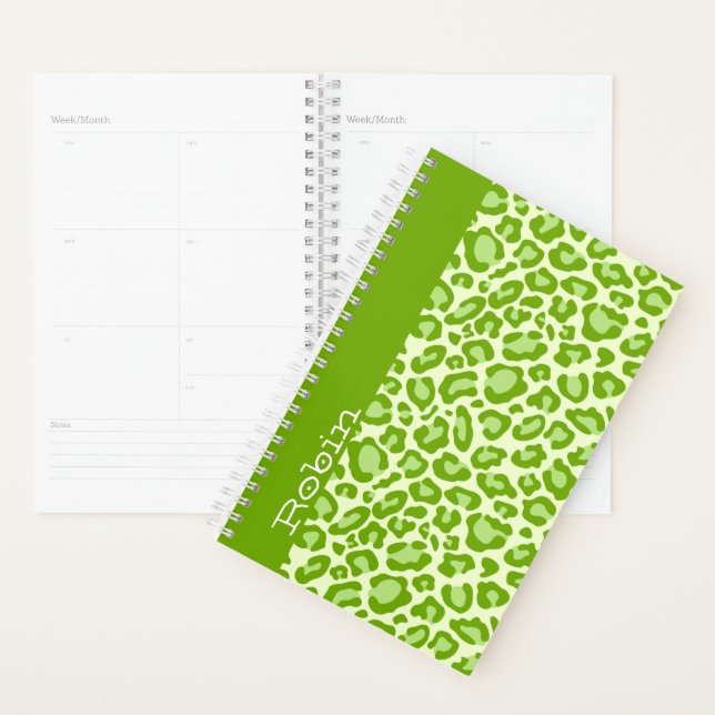 Whimsical Green Leopard Print Personalised Planner (Display)