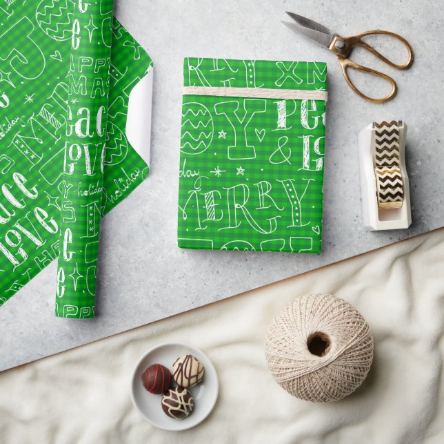 Whimsical Green Merry Christmas Script Wrapping Paper (Crafts)