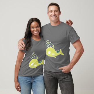 Whimsical Green Pregnant Whale With Twin Babies T-Shirt