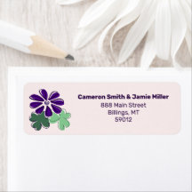 Whimsical Green & Purple Flower Return Address