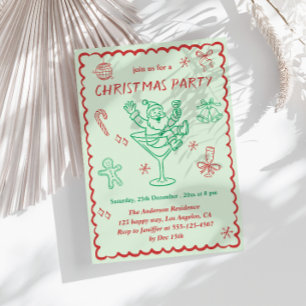 Whimsical Green & Red Santa Christmas Party Invitation