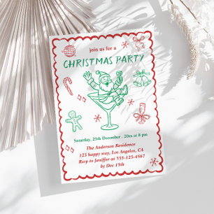 Whimsical Green & Red Santa Christmas Party Invitation