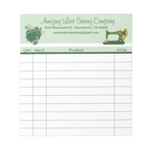 Whimsical Green Sewing Machine sales receipt  Notepad