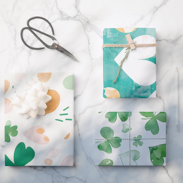 Whimsical Green Shamrocks Lucky One First Birthday Wrapping Paper Sheet (Creator Uploaded)