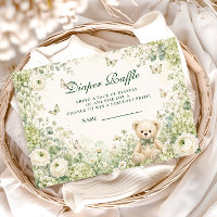 Whimsical Green Teddy Bear Diaper Raffle