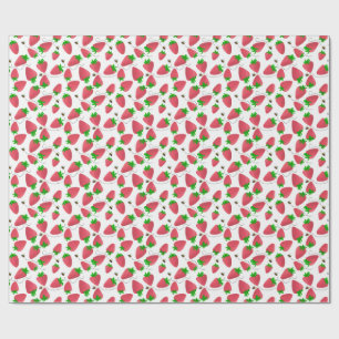Whimsical Green Topped Strawberries Bees Wrapping Paper