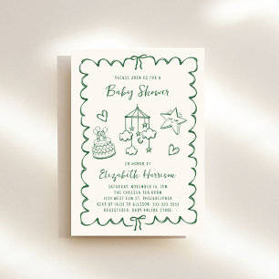 Whimsical Green Wavy Frame Baby Shower Invitation