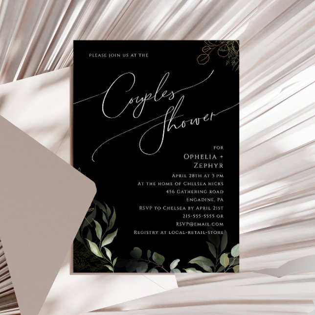 Whimsical Greenery and Gold | Black Couples Shower Invitation (Creator Uploaded)
