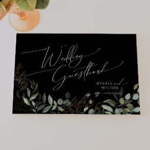Whimsical Greenery and Gold   Black Wedding Guest Book