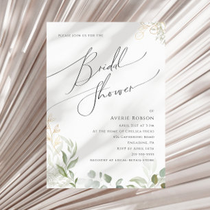 Whimsical Greenery and Gold Bridal Shower Invitation