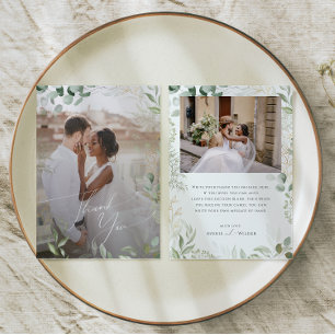 Whimsical Greenery and Gold Flat Faded Photo Thank You Card