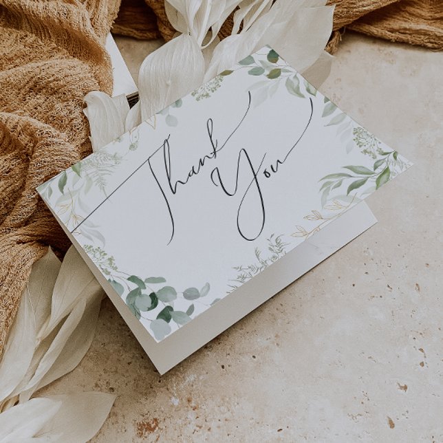 Whimsical Greenery and Gold Folded Thank You Card (Creator Uploaded)