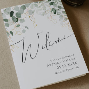 Whimsical Greenery and Gold   Folded Wedding Programme