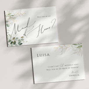 Whimsical Greenery and Gold Maid of Honour Card