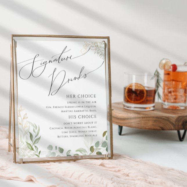 Whimsical Greenery and Gold Signature Drinks Sign (Creator Uploaded)