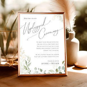 Whimsical Greenery and Gold Unplugged Ceremony Poster