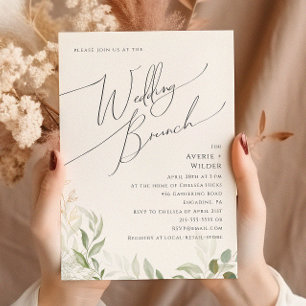 Whimsical Greenery and Gold Wedding Brunch Invitation
