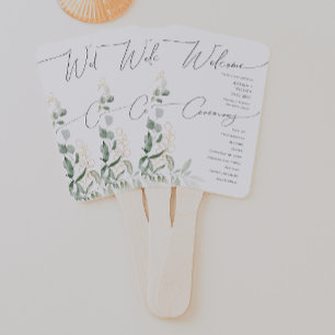 Whimsical Greenery and Gold   Wedding Program Hand Fan