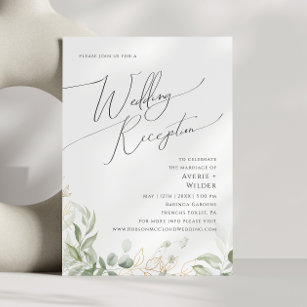 Whimsical Greenery and Gold   Wedding Reception Invitation