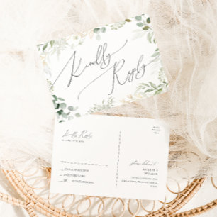 Whimsical Greenery and Gold Wedding RSVP Postcard