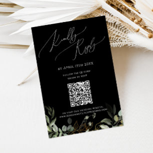Whimsical Greenery Black and Gold QR Code RSVP Card