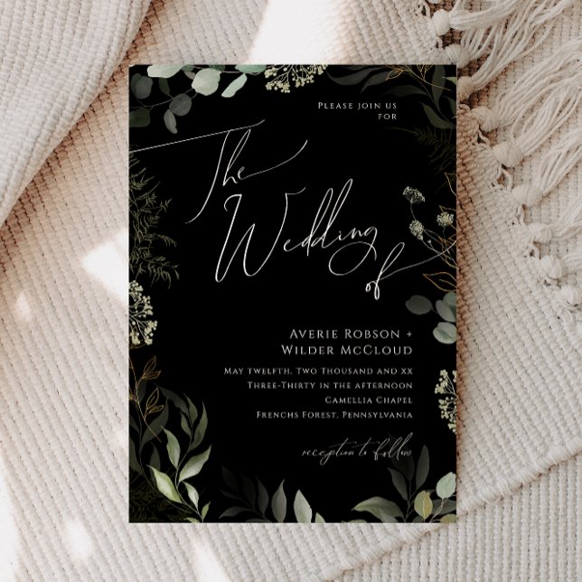 Whimsical Greenery Black and Gold The Wedding Of Invitation (Creator Uploaded)