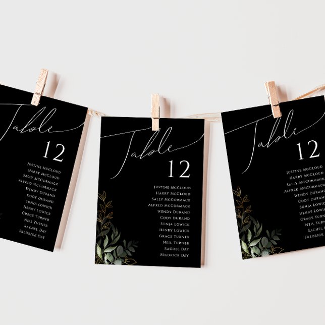 Whimsical Greenery Black & Gold Table Number Chart (Creator Uploaded)