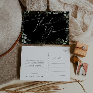 Whimsical Greenery Black Gold Wedding Thank You Postcard