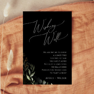Whimsical Greenery Black Gold Wedding Wishing Well Enclosure Card