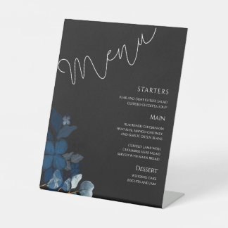 Whimsical Greenery Black Wedding Menu Pedestal Sign