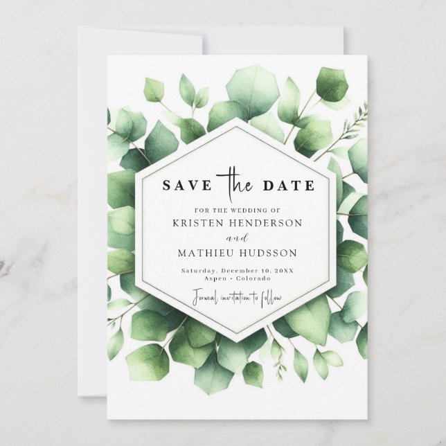 Whimsical Greenery Eucalyptus Digital Wedding Save The Date (Front)