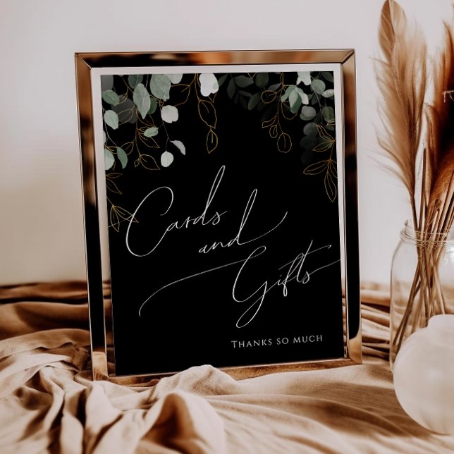 Whimsical Greenery Gold Black Cards and Gifts Sign (Creator Uploaded)