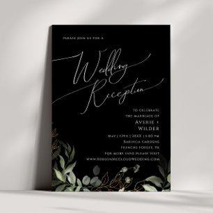 Whimsical Greenery Gold Black Wedding Reception Invitation