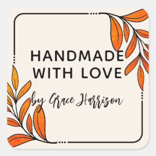Whimsical Greenery Handmade With Love Square Sticker