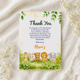 Whimsical Greenery Jungle Animal Thank You Card