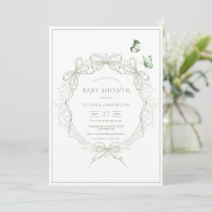Whimsical Greenery Vintage Bows Baby Shower Invitation
