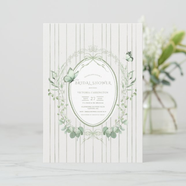 Whimsical Greenery Vintage Bridal Shower Invitation (Standing Front)