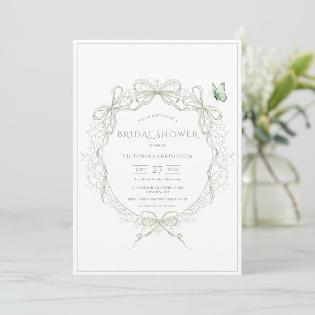 Whimsical Greenery Vintage Bridal Shower Invitation (Standing Front)