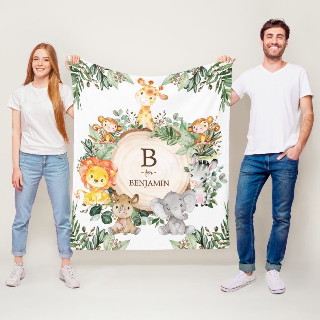 Whimsical Greenery Wild Safari Animals Nursery Fleece Blanket (In Situ)