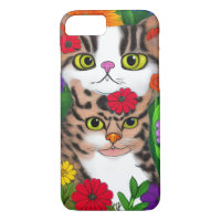 Whimsical Grey and White Cats | Colourful Flowers