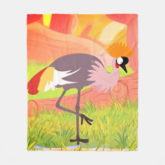 Whimsical Grey Crowned Crane Illustration Fleece Blanket