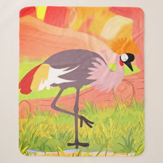 Whimsical Grey Crowned Crane Illustration Sherpa Blanket