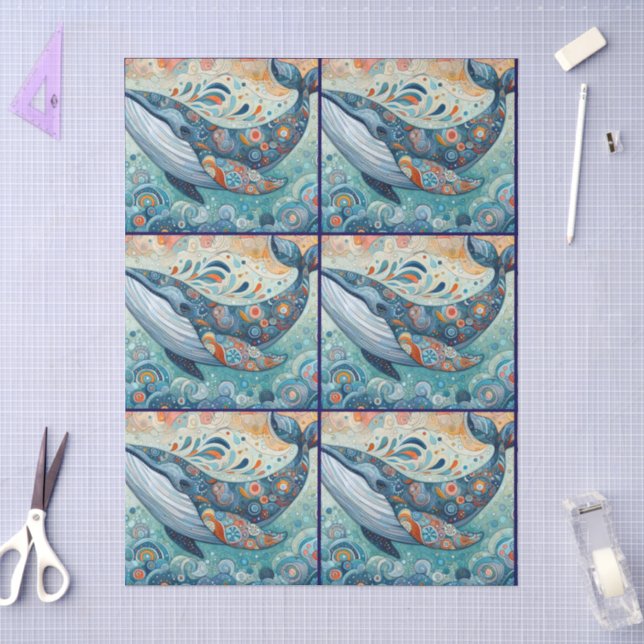 Whimsical Grey Whale Beach Coastal Decoupage  Tissue Paper (Craft)