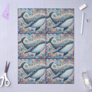 Whimsical Grey Whale Beach Coastal Decoupage  Tissue Paper
