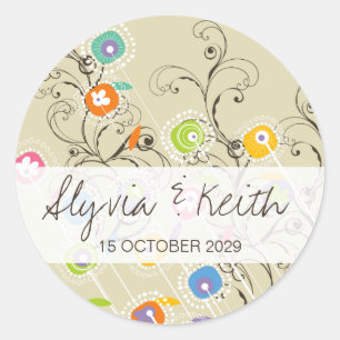 Whimsical Groovy Flower Garden Wedding Sticker