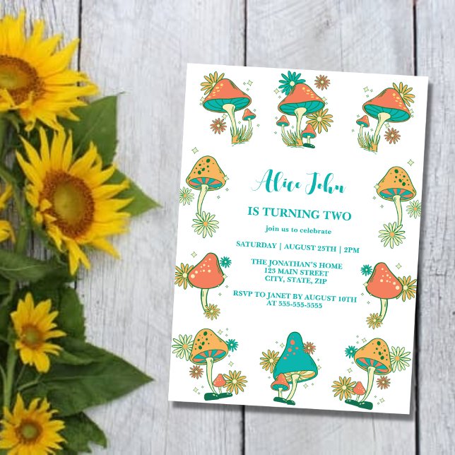 Whimsical Groovy Psychedelic Mushroom Birthday Invitation (Creator Uploaded)