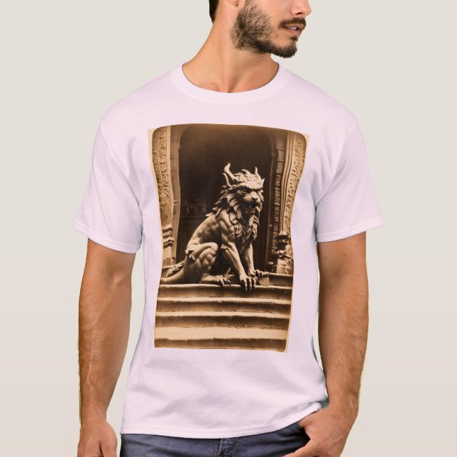 "Whimsical Guardian: A Manticore Gargoyle in 19th  T-Shirt (Front)